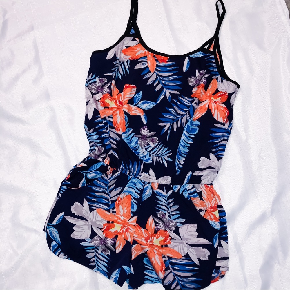 Navy Blue Tropical Romper